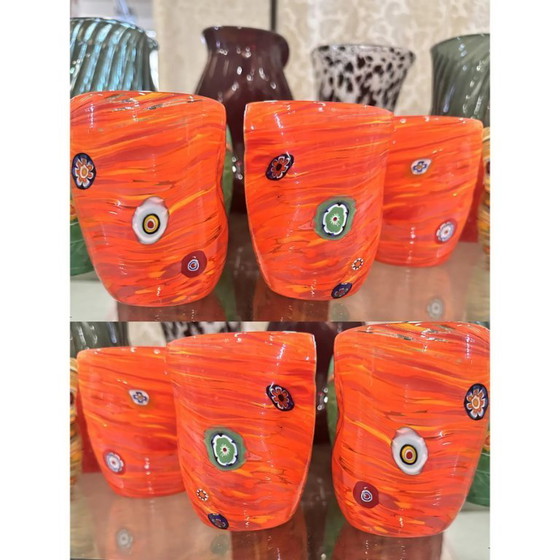 Image 1 of Barras de ámbar vibrantes contemporáneas y cristal de Murano Murrine – Juego de 6