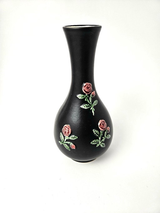 Mid-century GMUNDNER Keramik Hand-painted Vintage Ceramic Vase with impressive Roses from AUSTRIA