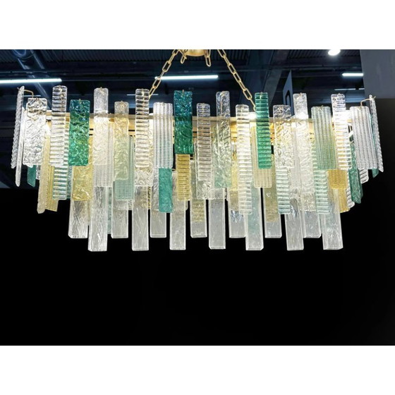 Image 1 of Monumental Rectangular Strip “Listelli” Murano Glass Chandelier by Simoeng