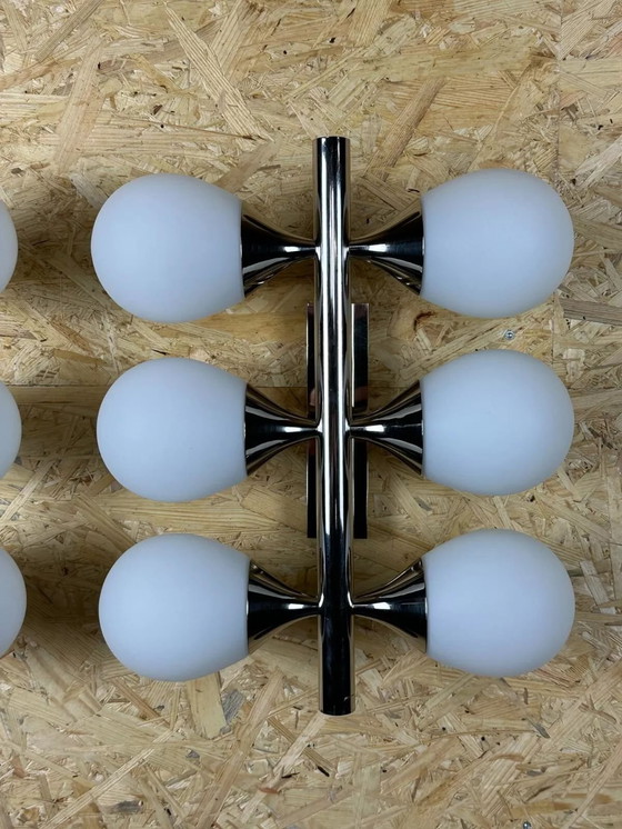 Image 1 of 2x 60s 70s 6-flame Sputnik wall lights from Kaiser Leuchten opal glass