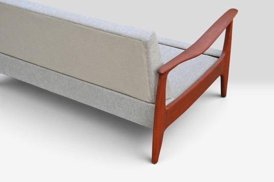 Canapé vintage en teck Eugen Schmidt Soloform et 2 fauteuils – Sofas, Bois, Textile (photo 6 of 13)
