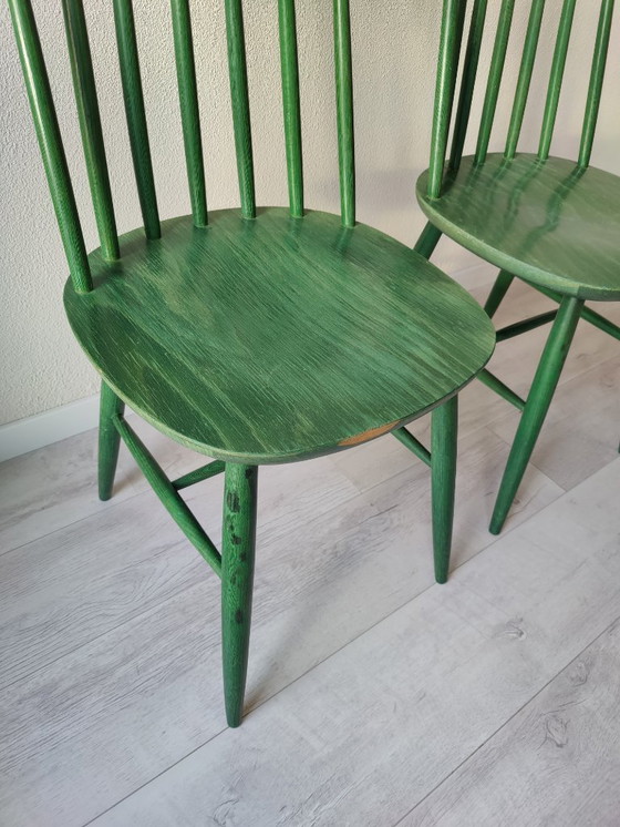 Image 1 of Two green slatted chairs - made by Tacke K. G.