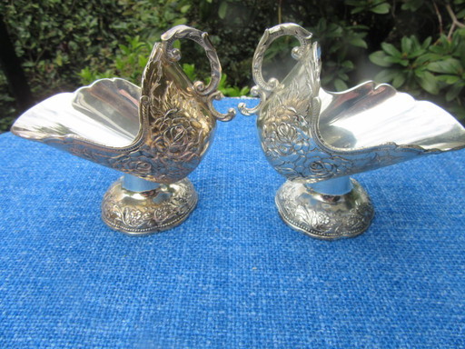 2 Silver Plate Sugar Scuttles / Sugar Boats / Candy dishes, vintage