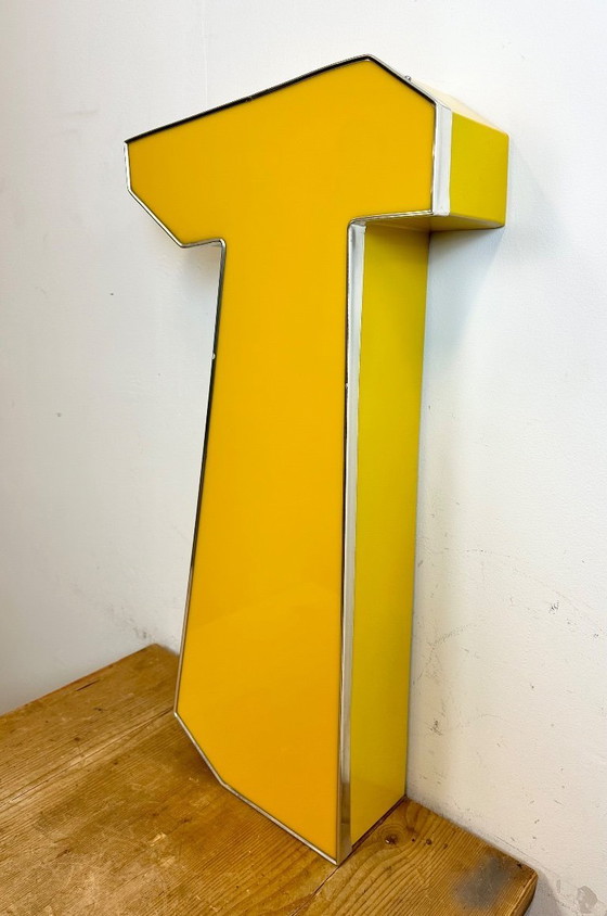 Image 1 of Large Vintage Yellow Illuminated Letter T, 1980s