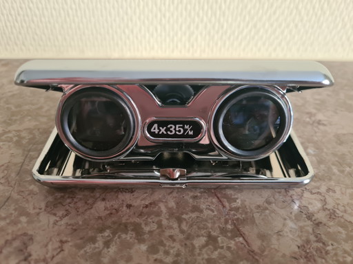 Automatische operakijker van messing en chroom / Vintage pop-up operakijker uit de jaren 60 – decoratieve objecten, Chrome