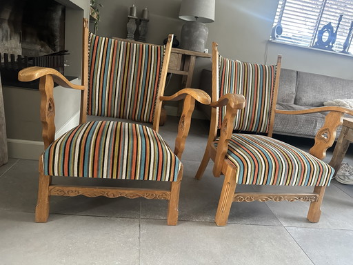 Unique set of Brutalist oak armchairs (Danish design style) – Characterful eye-catchers! – fauteuils, Wood (photo 2 of 5)