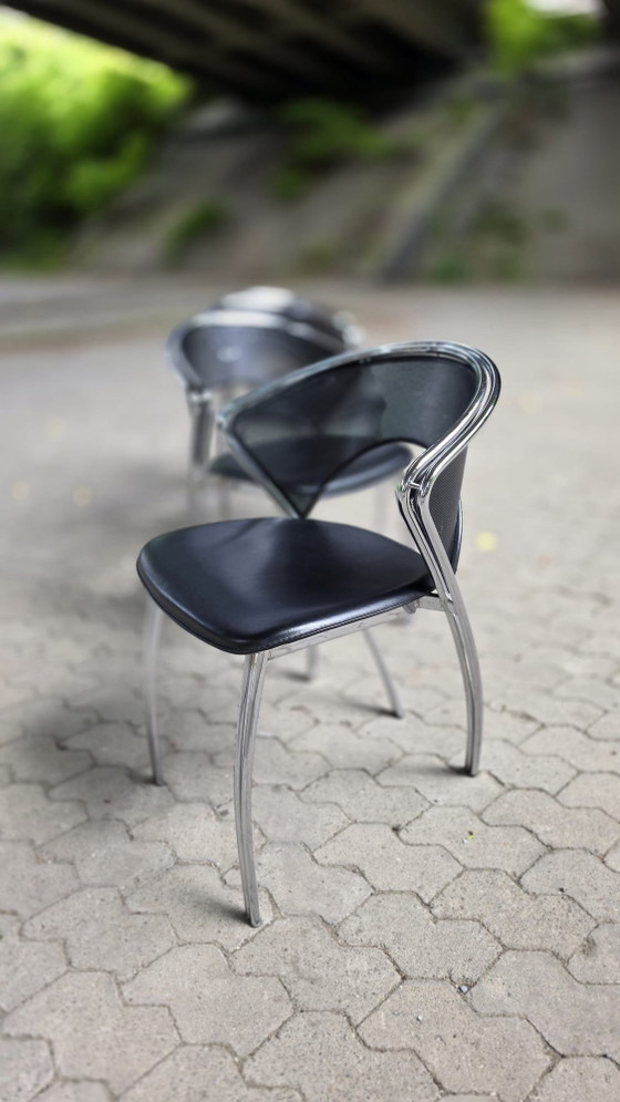 Image 1 of Set van 4 postmodernistische chromen stoelen, Italië, 1980