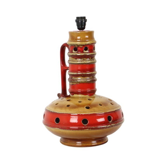 Image 1 of Large Lamp Base Red and Yellow Ceramic