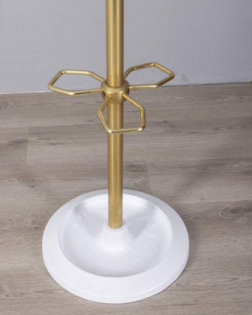 Vintage 1960s floor standing coat rack in golden brass Italian design