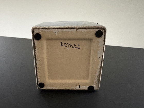 Image 1 of Decorative block vase in rough, blue crackle glaze, brand Brynxz