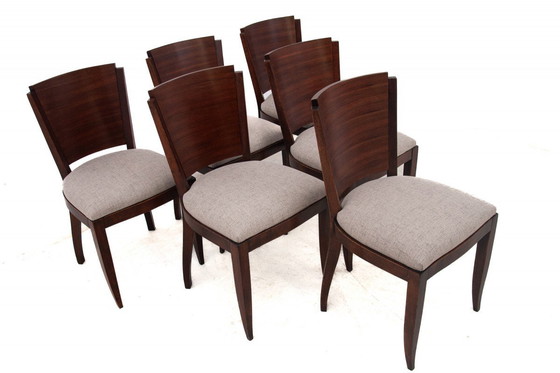 Image 1 of  zoom_in Original walnut extendable table, designed by Louis Majorelle, with 6 Art Deco chairs.