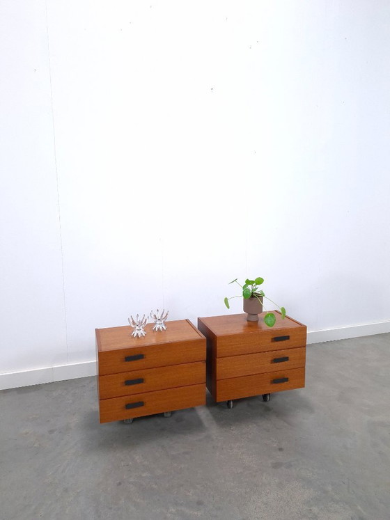 Image 1 of Set teak zwevende nachtkastjes met lades Denemarken