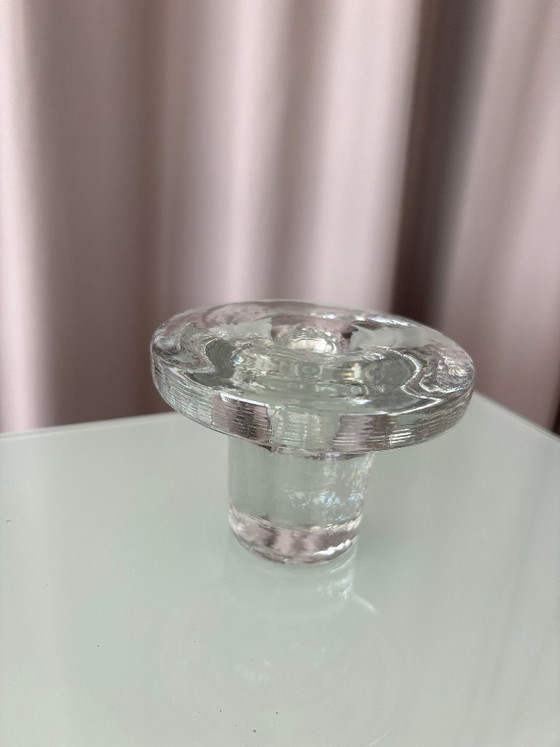 Vintage Scandinavian Glass Candle Holder – Clear Pressed Glass – 1970s (photo 5 of 8)