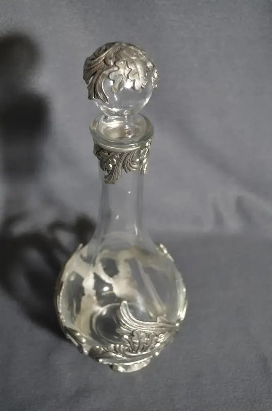 France, 1960s Glass Carafe, on Feet and Pewter Decoration With Its Cap – Glass & Decanter (photo 2 of 12)