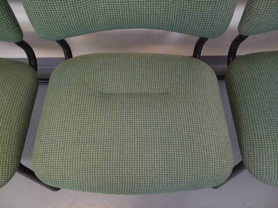 Image 1 of Suite of 4 Vintage Steelcase Style Marcel Breuer Cesca B32 Chairs in Dark Grey Metal and Green Fabric