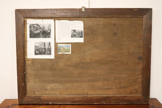 Image 1 of Italiaans bergdallandschap, gesigneerd olieverfschilderij, 20e eeuw