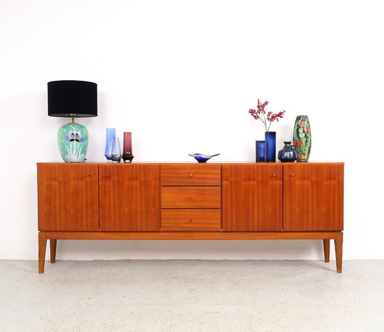Vintage teak Sideboard with doors and drawers, 1960s, Wood, Brown, Mid Century Modern (photo 2 of 11)