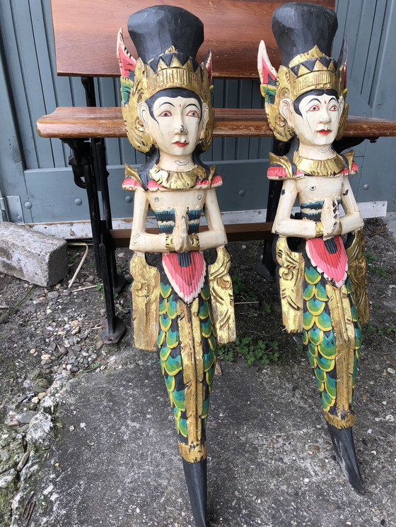 Image 1 of Set di 2 antiche figure balinesi in legno di Garuda