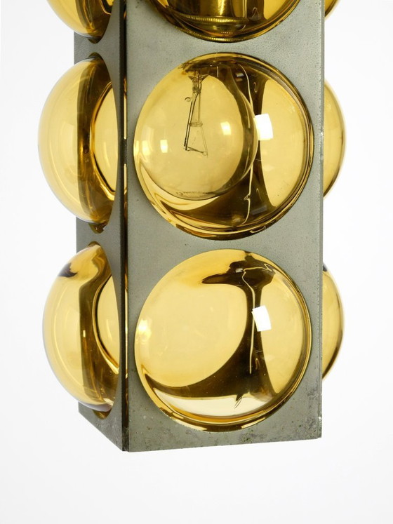 Image 1 of Beautiful 1960s Space Age pendant lamp by Temde made of glass and nickel-plated metal