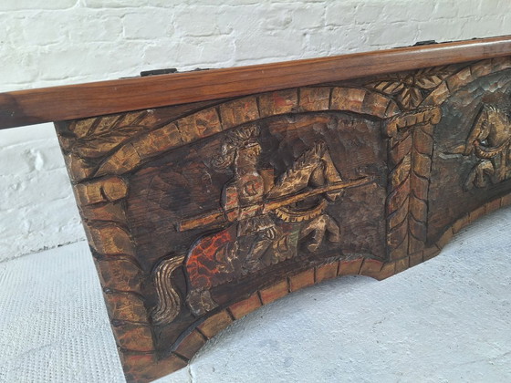 Artes de México Spanish Colonial Carved and Painted Coffer / Bench, 1940s – Benches, Wood (photo 2 of 14)