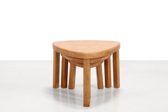 Image 1 of Set of triangular oak Brutalist side tables