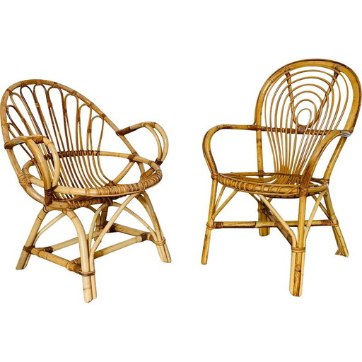 Paar vintage rotan fauteuils, 1960