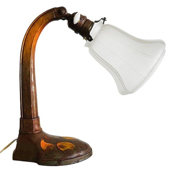 Image 1 of Antieke Art nouveau bureaulamp smeedijzer d.g.m.s. Ges. Gesch. 1910's