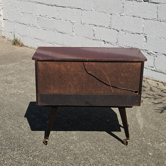 Image 1 of Mid-Century Formica Bar Trolley - Bar Cabinet - Mahogany Style - 60s