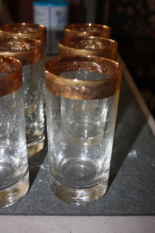 🥂 6x Murano Medici long drink glasses - 24K gold, engraving, showcase pieces 🥂