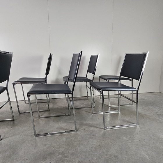 Image 1 of Vintage Set Van 6 Stoelen, Chroom, Leer