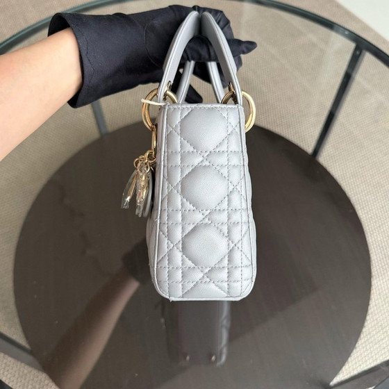 Image 1 of DIOR LADY MINI - CANNAGE LAMBSKIN GRAY GOLD HARDWARE CHAIN STRAP