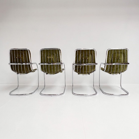 Image 1 of Juego de 4 sillas de alambre cromado diseñadas por Gastone Rinaldi para Rima, década de 1960.
