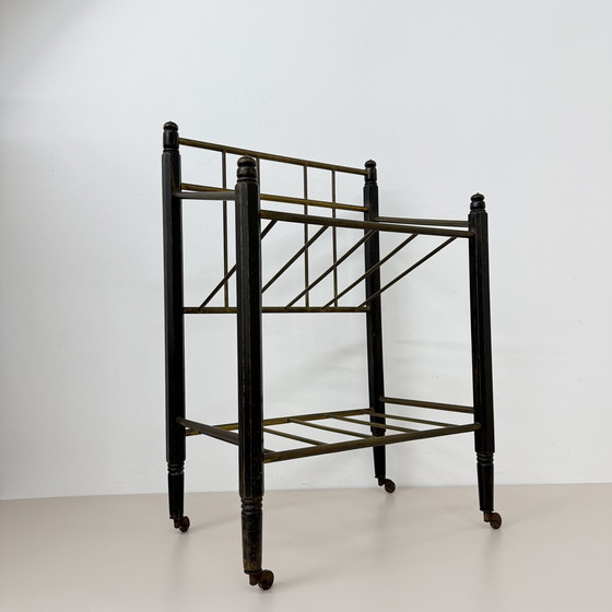 Image 1 of Vintage Wooden Magazine Rack with Brass Details, 1950's
