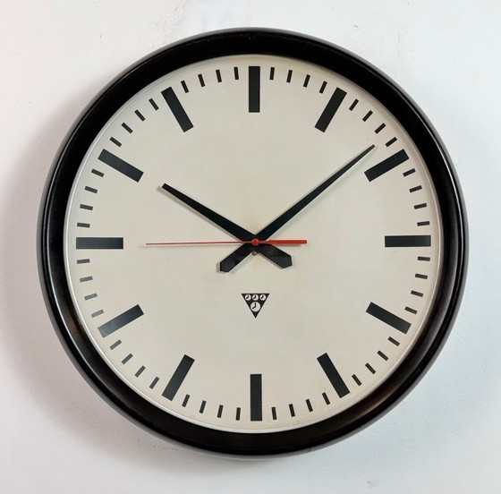 Image 1 of Large Industrial Bakelite Factory Wall Clock from Pragotron, 1950s