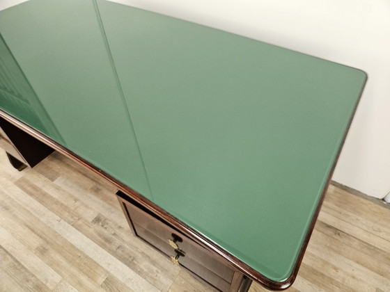 Image 1 of Art Decò bureau in exotisch hout, glas en messing