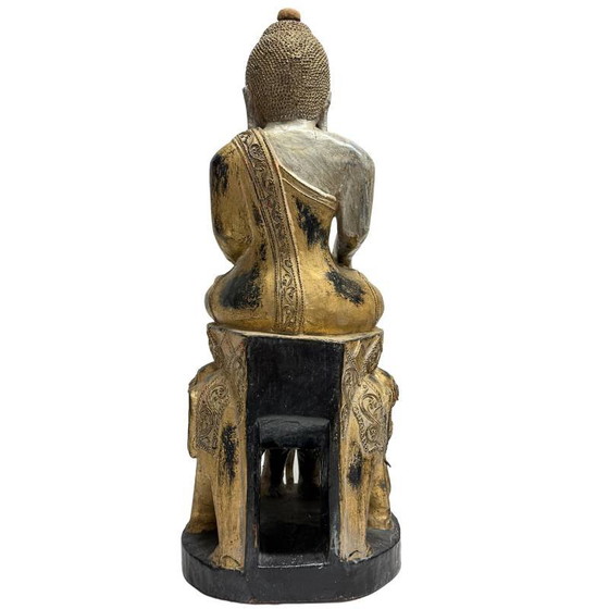 Antico Buddha birmano del XIX secolo - Legno policromo intagliato a mano - 57 cm – Sculture (photo 5 of 18)