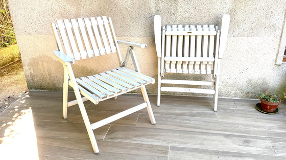 Image 1 of Vintage Wood Folding Garden Armchair by R.Gleizes France