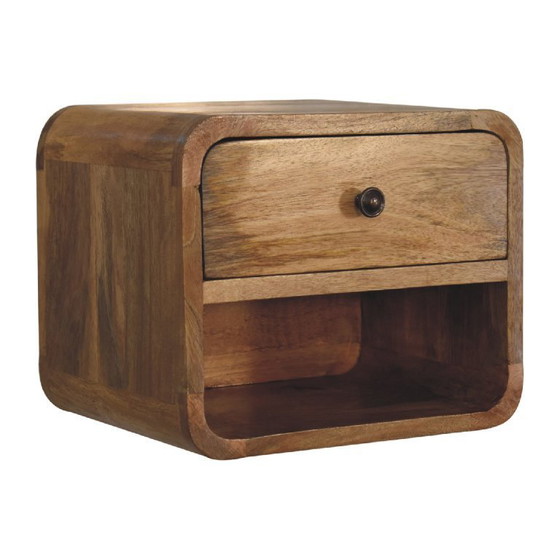 Image 1 of Mini Floating Mango Wood Nightstand with Open Compartment – ​​Oak Finish
