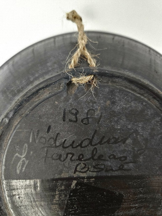 Image 1 of Unique Vintage Handmade Hungarian BLACK CERAMIC Hanging Wall Plate From Nadudvar | Signed at the bottom by Jr. Lajos FAZEKAS