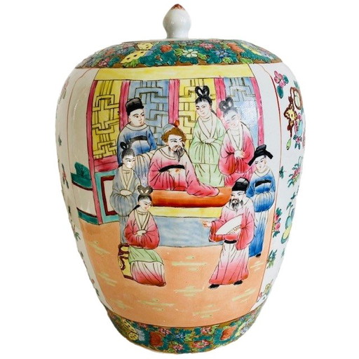 Vintage XL Chinese hand-painted ginger jar