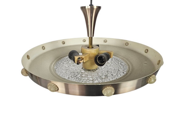 Image 1 of Lampada a sospensione UFO in stile Lakro - Vintage - 'Champagne gold' - vetro - anni '70