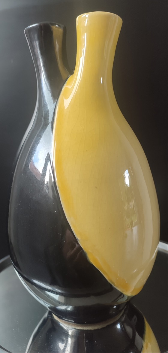 Image 1 of Vaso in ceramica vintage a due colli, 1964.