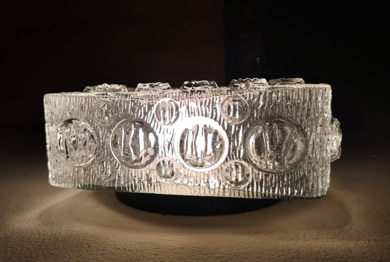 Image 1 of Lámpara de techo cuadrada de cristal prensado macizo con estructura de burbujas, al estilo de Helena Tynell.