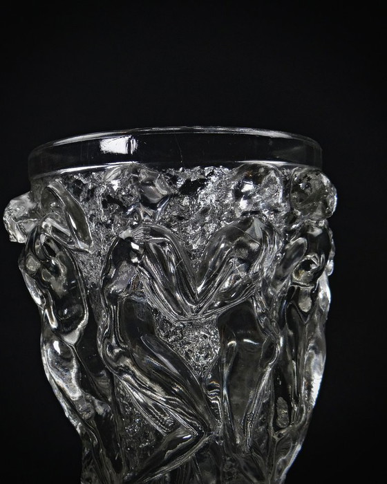 Image 1 of Lalique Bacchantes unsigned vintage clear crystal vase mid 20th century