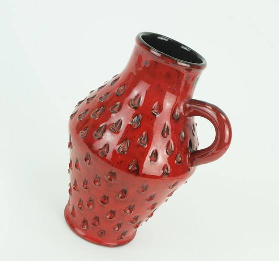 Image 1 of Italian Mid Century Vase Fratelli Fanciullacci Strawberry Sgraffito Decor 1960S 1970S