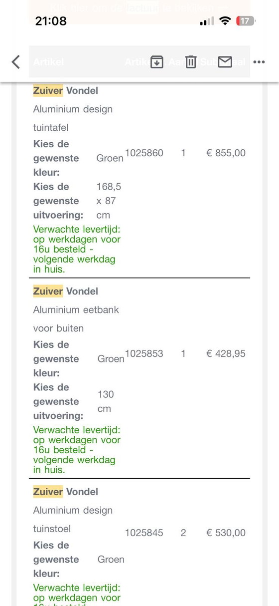 Image 1 of Zuiver Vondel tuinset groen | aluminium designset | tafel, bank en 2 stoelen