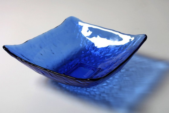 Image 1 of Mid-Century Cobalt Blue Glass Bowl / Italian Pressed Glass Fruit Bowl, 1970s