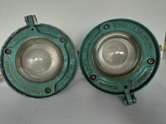Zeldzame Set Vintage Industriële Gietaluminium Kooilampen 'L'Eclair' (Parijs) – Gerestaureerd & (photo 10 of 12)