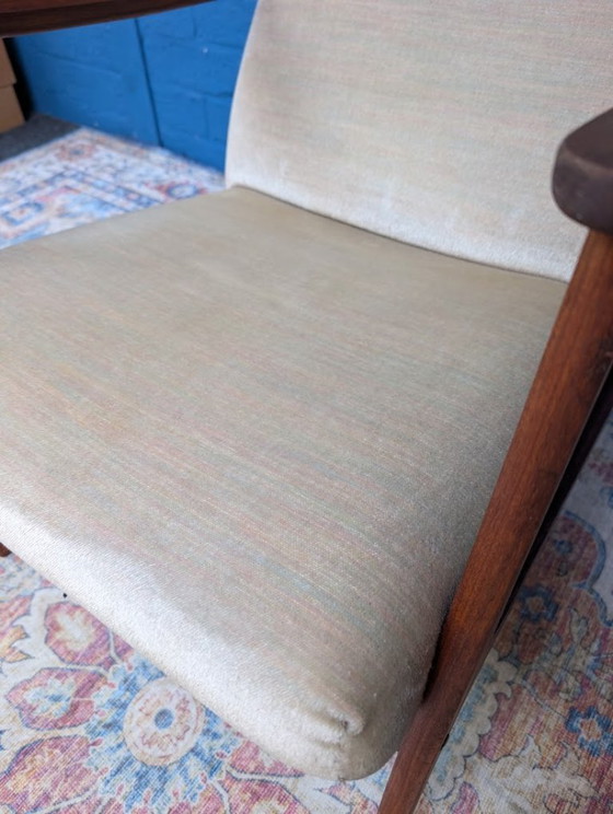 Fauteuil des années 60, Bois, Textile, Crème, Mid Century Modern (photo 10 sur 11)