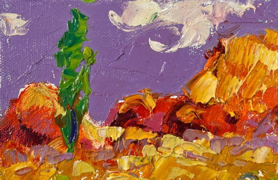 Image 1 of Peinture à l'huile originale, paysage de champ d'été, après-midi d'août